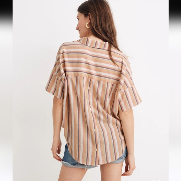 Madewell Courier Button-Back Shirt in Rainbow Stripe Large Cotton Comfy - Picture 2 of 7